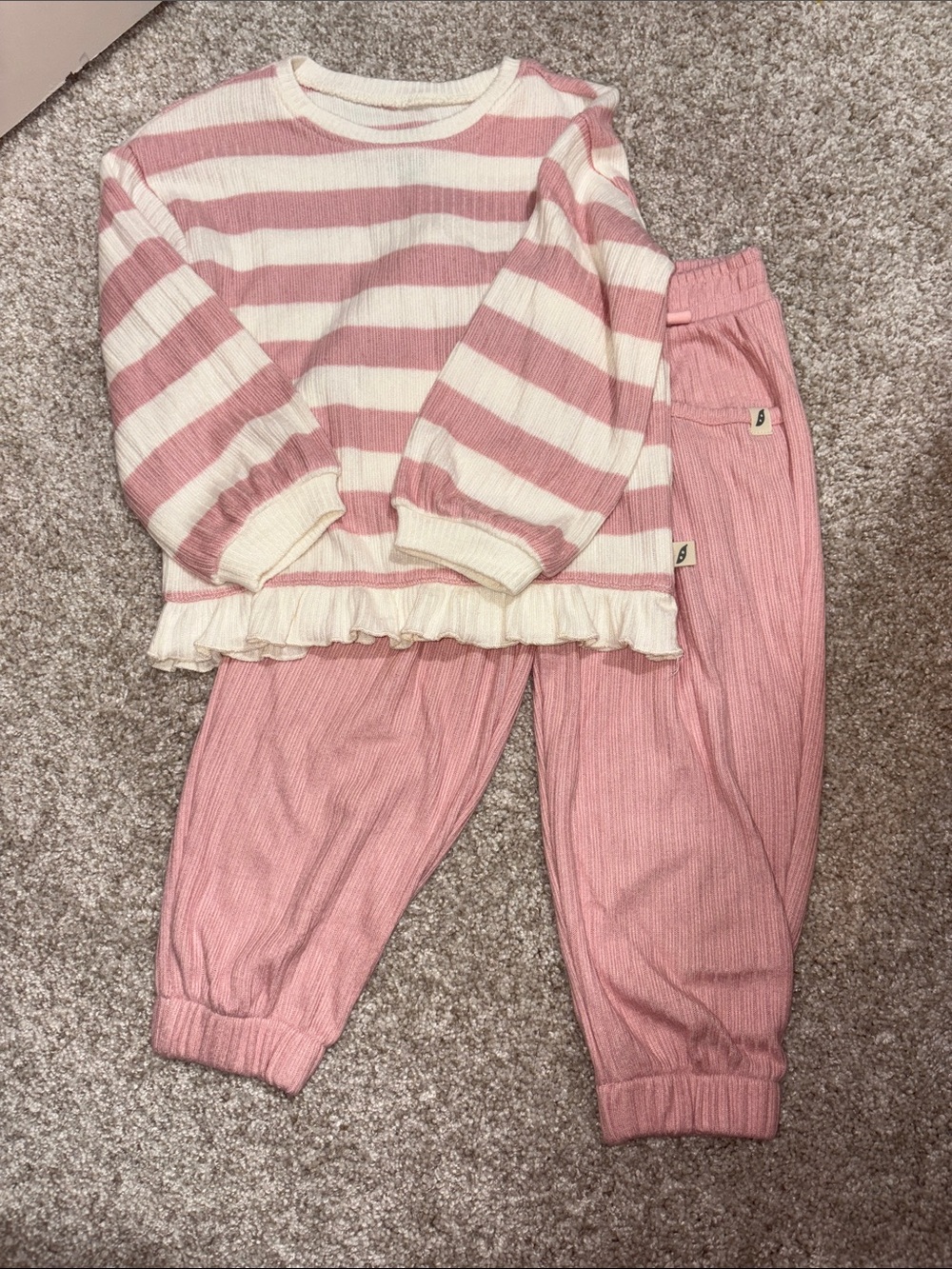 NWOT Easy peasy soft Kids Pink & Cream Striped  Set - Soft Ribbed Lounge Set